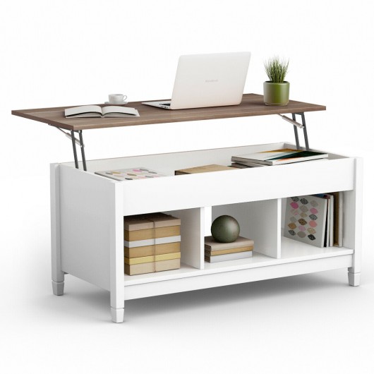 Lift Top Coffee Table with Hidden Storage Compartment-White
