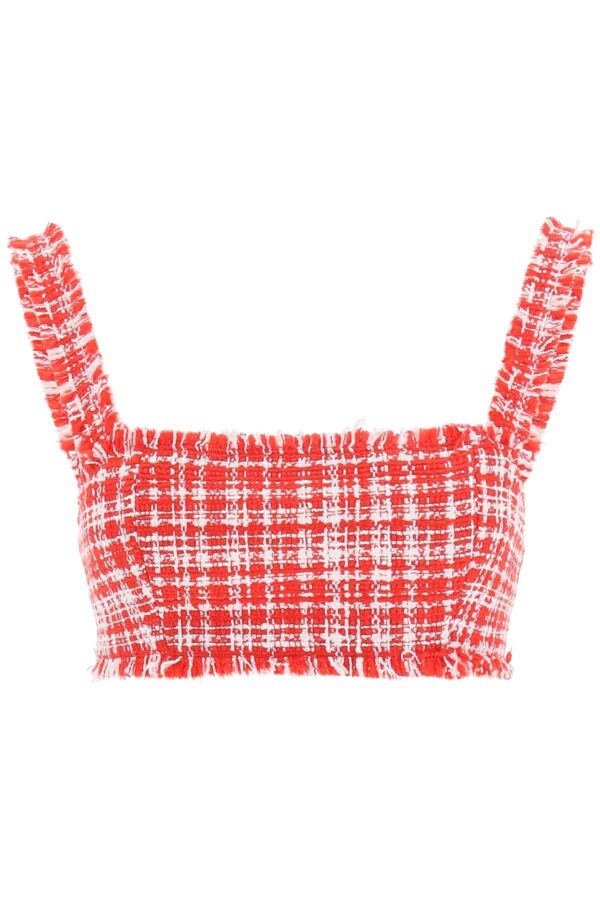 SELF PORTRAIT BOUCLE' CROPPED TOP 8 White, Red