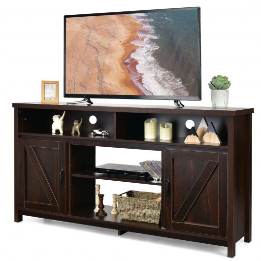 59 Inch TV Stand Media Center Console Cabinet with Barn Door for TV's 65 Inch-Coffee